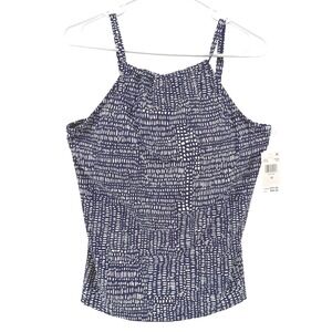 NWT Leilani Womens Size 12 Navy White Dash Print High Neck Underwire Tankini Top